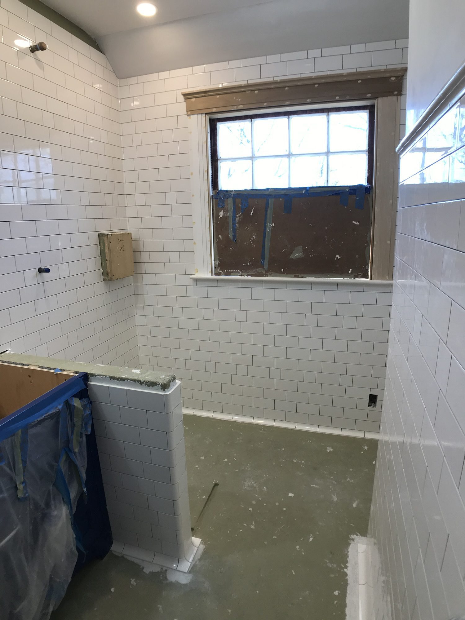 Bathroom tile installation in Newton Centre, MA — American Restoration Tile floor with Subway Ceramics heritage wall tile