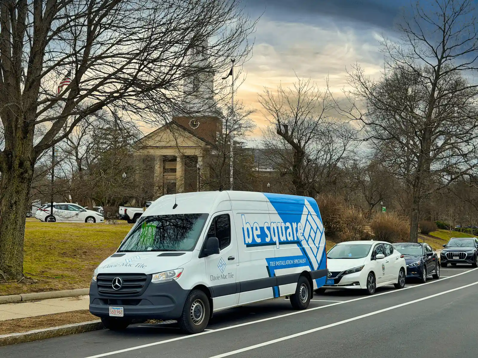 Davie Mac Tile van in Newton, MA — certified tile installation serving Newton and surrounding communities