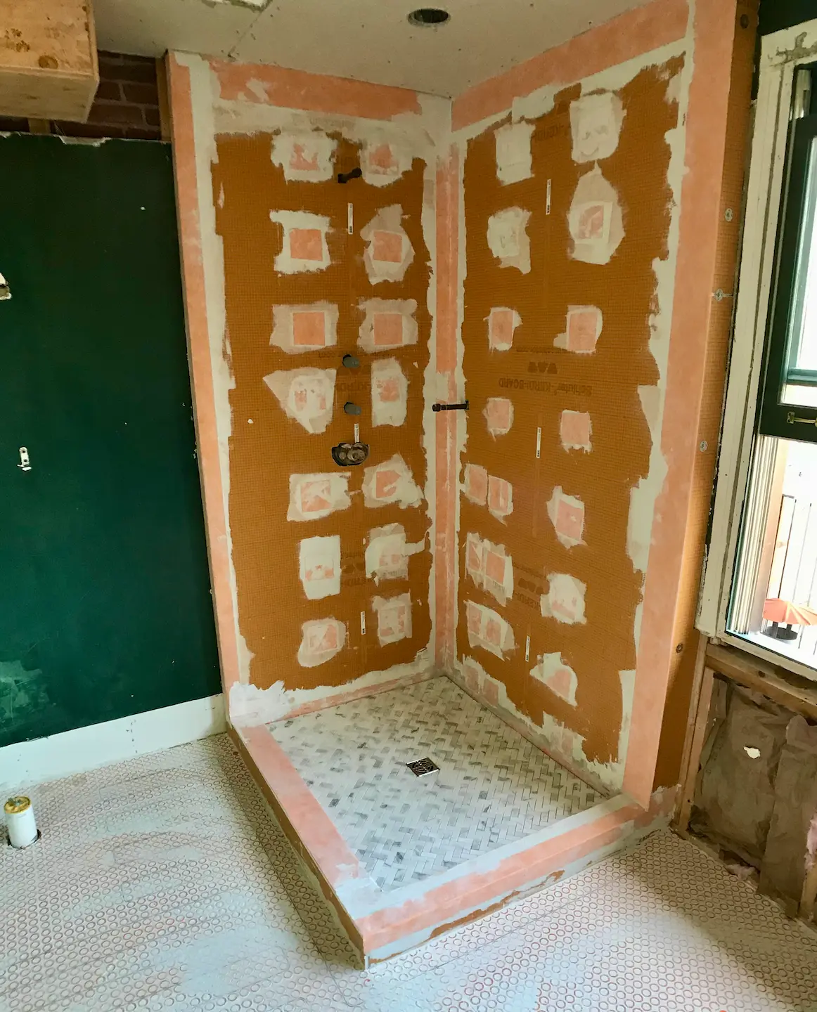 Shower waterproofing membrane installed before tile